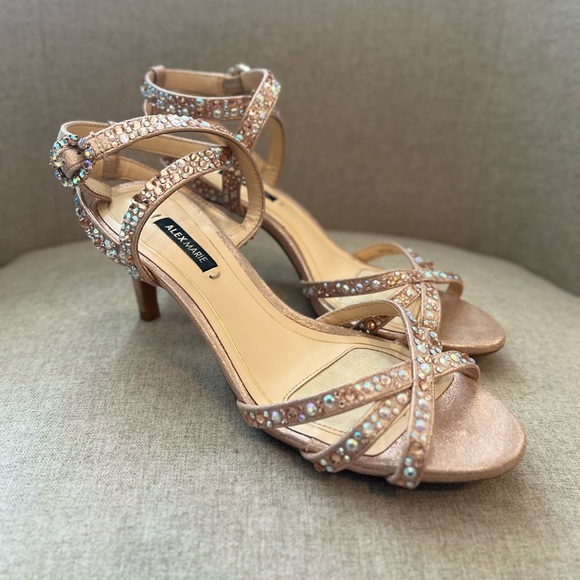 Alex Marie Kandis Rhinestone Embellished Strapy Heels in Rose Gold - Picture 2 of 6